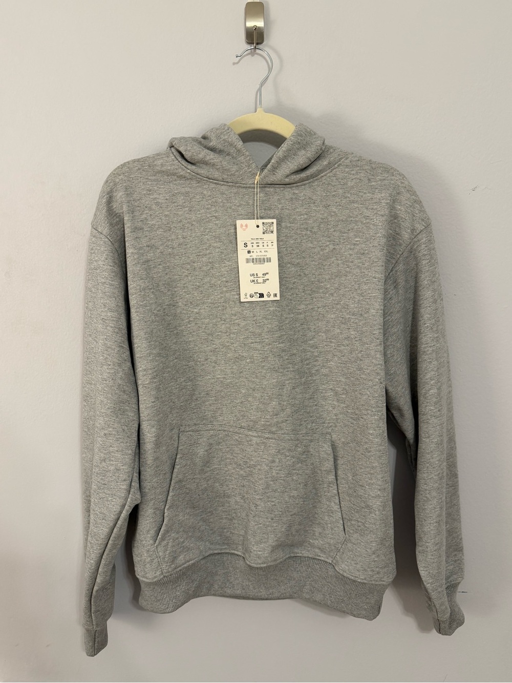 NWT ZARA Basic Grey Pullover Hoodie - Light Heather Gray